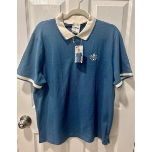 Crane Men's Pickle Ball Top Blue Pique Knit Polo Shirt Size Large